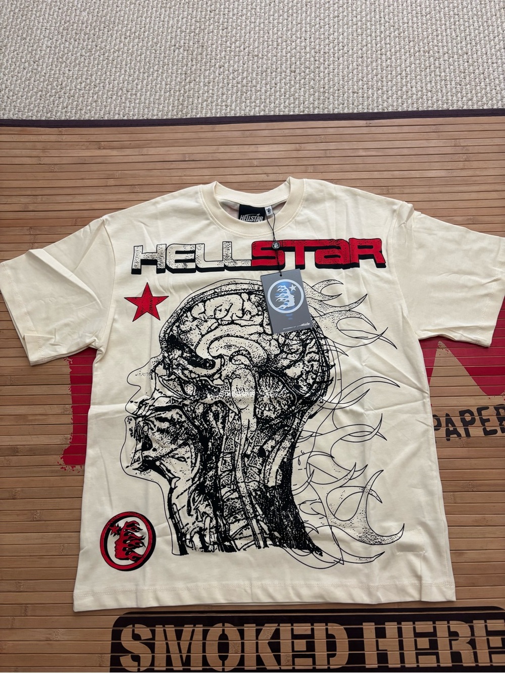 Hellstar Men's Cream Graphic Tee with Anatomical Skull Print